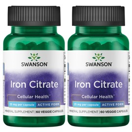 Swanson Iron Citrate 25 Milligrams 60 Veg Capsules (2 Pack)