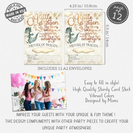 Silly Goose Gifts A Little Dragon Is On The Way - Themed Baby Shower Party Set - Ideal Adventure Theme Invitations For The Mother Of Dragon - Includes 12 Baby Shower Invites and Envelopes