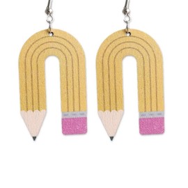 Teacher Dangle Earrings Colorful Leopard Pencil Ruler Shape Resin Wood Earrings for Women Jewelry