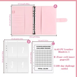 100 Envelopes Money Saving Challenge Binder Money Savings Budget Challenge Book with Cash Envelopes Challenge Tracker for Home,Office,School,Easy and Fun Way to Save $5050 Pink