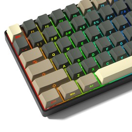 Rainy75 Shine Through Double Shot PBT Keycaps Set, Cherry Profile Custom Keycaps 60 65 75 100 Percent for 61/64/68/84/87/100/104/108 Retro Gaming Mechanical Keyboard, Grey Brown
