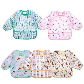Accmor 5 Pack Long Sleeve Baby Bibs,Waterproof Sleeved Bib, Bibs for Girls Boys,Toddler Soft Bib for 24-36 Months