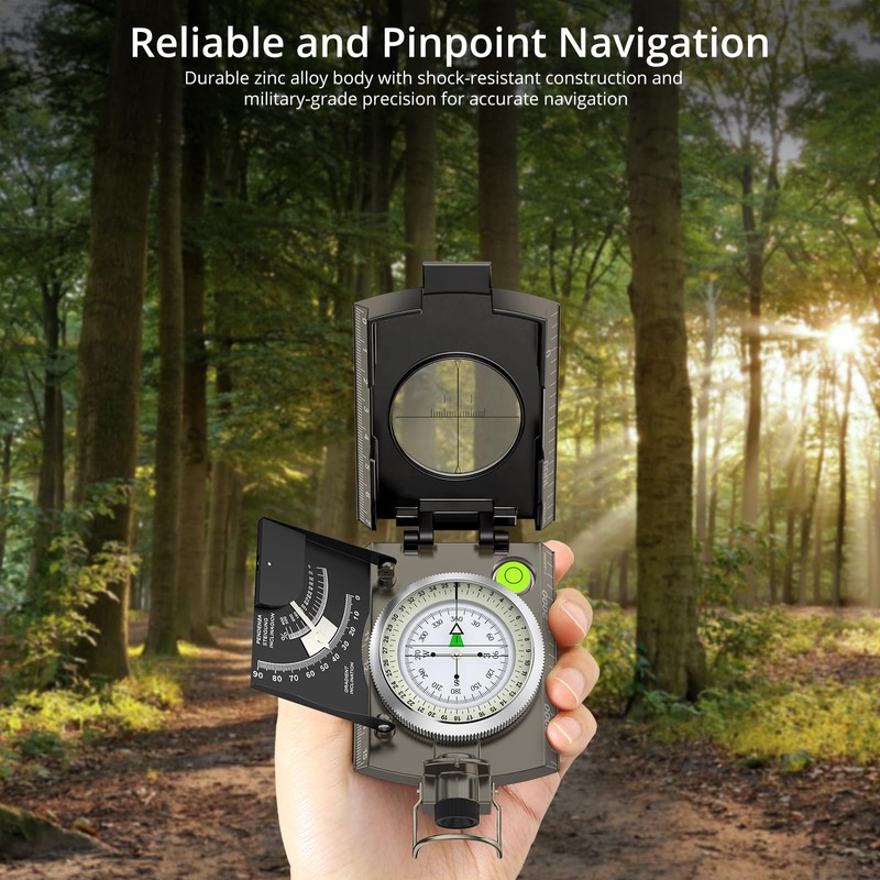 Anbte Hiking Compass, IP65 Waterproof Metal Compass with Sighting Clinometer,
