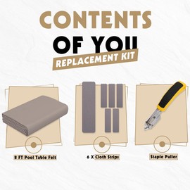 iEsstros Pool Table Felt 8 Foot Billiard Table Cloth Pool Table Felt Replacement Kit Parts with 6 Pcs Cloth Strips and Staple Remover-Grey