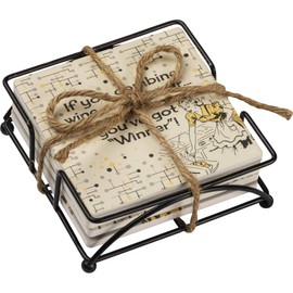 Set of 4 Retro Inspired Drink Wine Stoneware Drink Coasters 4 Inch x 4 Inch