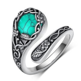 Leaf Vine Spoon Rings for Women 925 Sterling Silver Turquoise Spoon Ring Vintage Thumb Jewelry Gifts for Women Men, Sterling Silver, No Gemstone