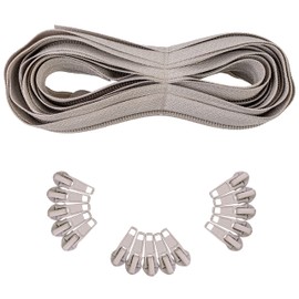 Endless Zipper, 330 cm Total Length, Size #5, Grey, Non-Separable, Width 32 mm, Teeth Width 6.5 mm, Set of 15 x Metal Zip Slider Tabs, Zip Spiral with Pendants, DIY Kit