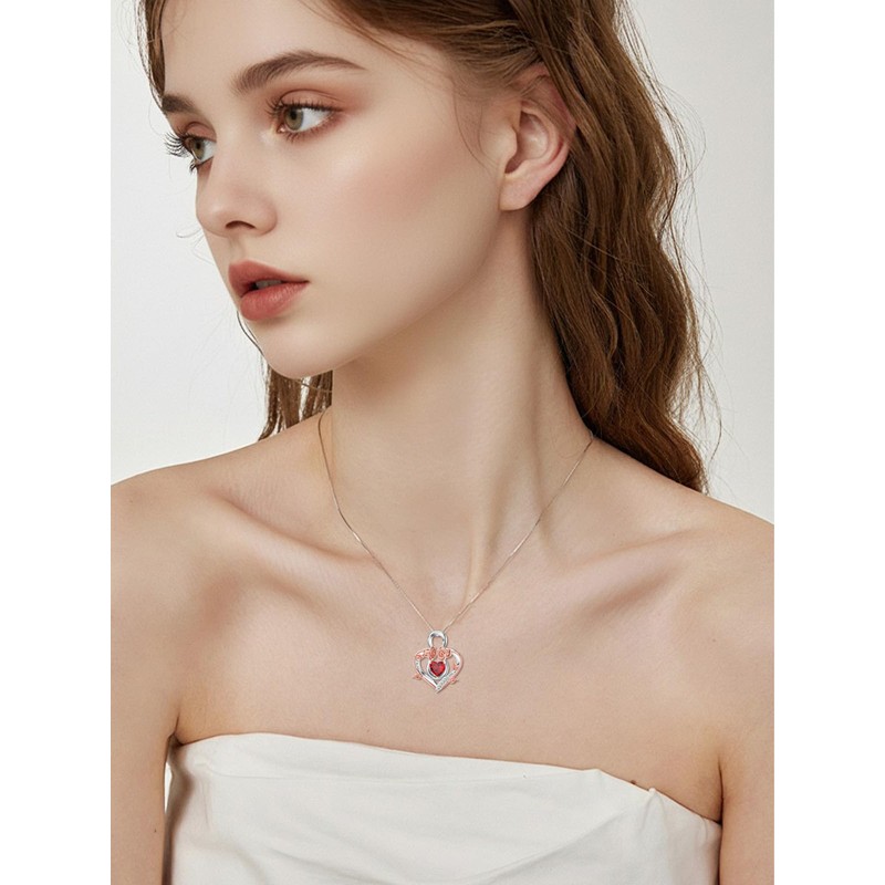 Dorunmo Infinity Heart Necklace 925 Sterling Silver Red Garnet Rose
