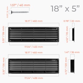 AWENTA 18" x 5" Inch Two Sided Black Door Air Vent Cover - Door Vents for Interior Doors - Universal Furniture Ventilation Guard- Register for Bathroom, Bedroom, Garage, Kitchen, Furniture