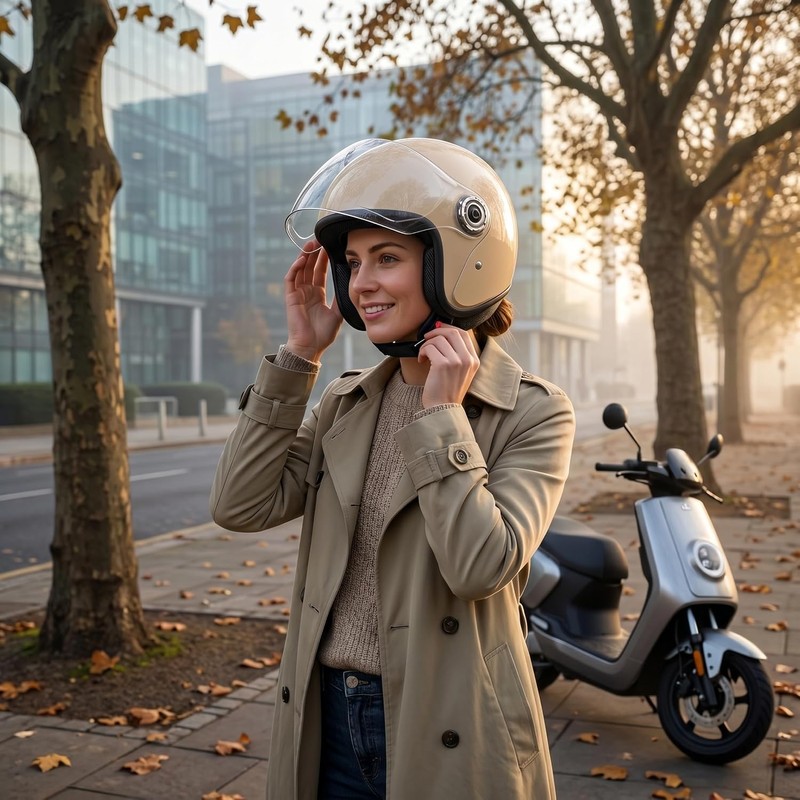 Casco de Scooter de Cara Abierta con Visera, Cascos Motocicleta