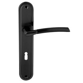 domino Door Handle 72 Handle Set BB Deadlock Set | Long Plate Set | Door Handle for Room Door, Office Door, Cellar Door & Interior Door | L-Shape | Aluminium | Black Door Handle Set | Presto Black