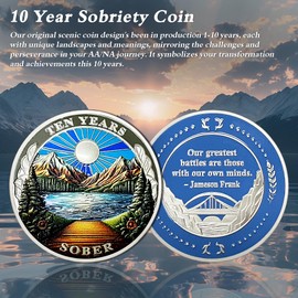 Original Ten Year Sobriety Coin - Recovery Sunlight AA Coins - 10 Year AA Chips and Medallions - 1-10 Years NA AA Celebrate Recovery Addicts - Narcotics Alcoholics Anonymous Gifts for Men Women