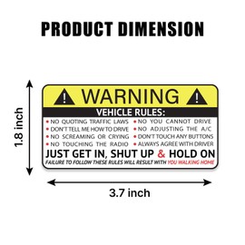 GRITKULTURE Funny Passenger Rules Vehicle Safety Warning Decal Stickers 2 Pack 1.8 inch X 3.7 inch Vinyl for Car, Dash, Truck, Window, Tumblers, Graphic Bumper for Laugh