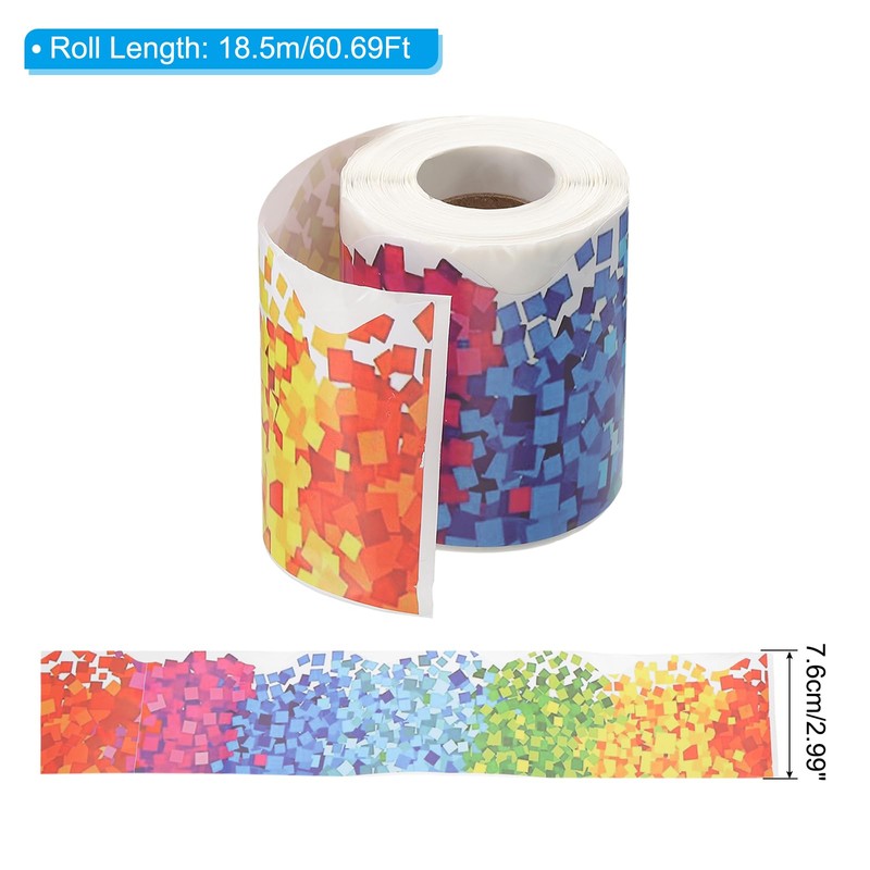 PATIKIL 3" x 61Ft Bulletin Board Border,Cube Scalloped Trim,Colorful