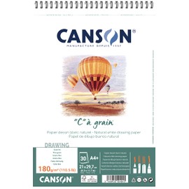 'Canson 400060604 °C A Grain Lightly Grained Drawing Paper 180 g/m², A4 +, 30 Sheets per pad – 210 x 322 – White Spiral on Short Edge