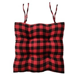 vctops Farmhouse Buffalo Check Chair Pads with Ties Red and Black Plaid Dining Chair Cushions Soft Comfy Square Seat Pads (Red A,16"x16")