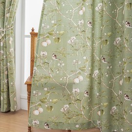 AZIMUZIXI Farmhouse Birds Patterned Curtains 63 Inch Length,Rustic Decorative Patio Door Curtains & Drapes Grommet Thick Light-Filtering Privacy Window Treatment Curtains,1 Green Panel W39''x L63''