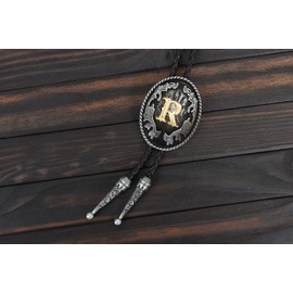 Wentur Bolo Tie for Men - Western Bolo Ties Alphabet Letter ABCDJMR to Z - Western Cowboy Initial Bolo Tie for Women Cowgirl (R)