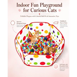 GSPIM Cat Ball Pit with 227 Pcs Interactive Cat Toys, Enrichment Toys for Bored Indoor Cats Self Play, Include Pom Pom Balls Jingle and Crinkle Balls, Springs and Mice Toy for Kitten Fun and Exercise