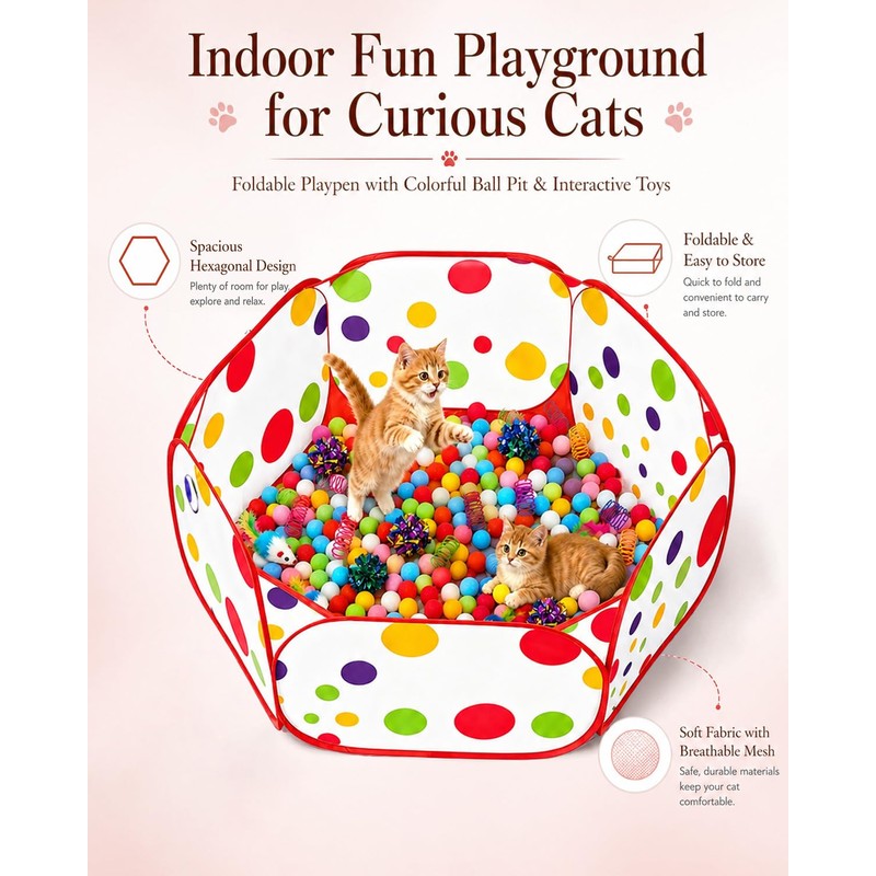 GSPIM Cat Ball Pit with 227 Pcs Interactive Cat Toys,
