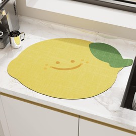 COLOR&GEOMETRY Cute Dish Drying Mat 30x40cm, Non-Slip Coffee Mat, Quick Dry Kitchen Absorbent Draining Mat, Heat Resistant Mat for Kitchen Countertop, Pet Feeding Mat - Yellow