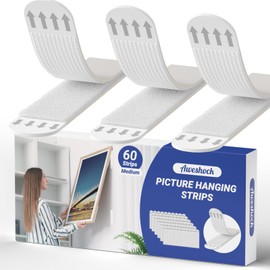 Aweshock Picture Hanging Strips , Adhesive Wall Hanging Strips Damage Free ,Heavy Duty Sticky Tack for Wall Hanging Posters Strips, 30 Pairs Medium Picture Hangers Without Nails(60 Strips)