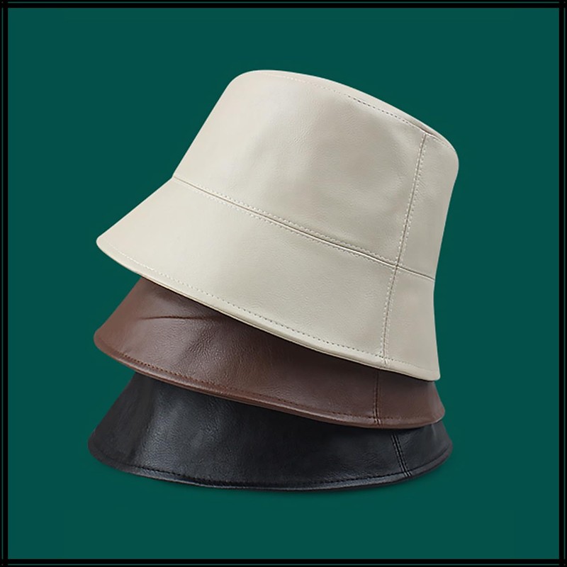 White Fang CZ246 Leather Bucket Hat, Cool, Plain Hat, Stylish,