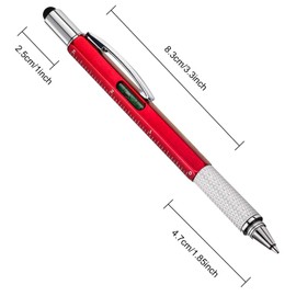 16 Pieces Gift Pen Tool Pen 6 in 1 Multitool Tech Tool Pen with Ruler, Levelgauge, Ballpoint Pen and Pen Refills, Creative Gifts for Men (Red)