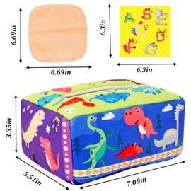 COREJOY Juguetes de Caja de pañuelos, Caja de pañuelos para Montessori, Juguetes sensoriales para recién Nacidos, Caja de pañuelos mágicos, Dinosaurio