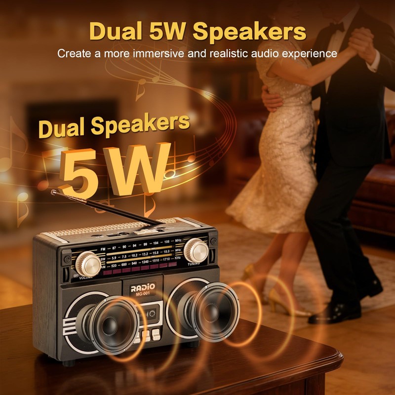 Tendak Portable Retro Radio AM/FM/SW with Dual Speakers