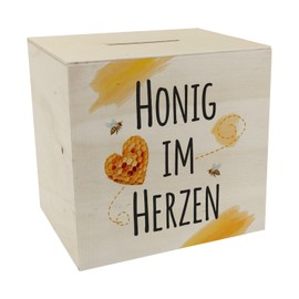 Honigwaben Bienen Spardose aus Holz Honig im Herzen Lustige Sparbüchse für Bienenfreunde - perfektes Imker-Naturliebhaber Geschenk