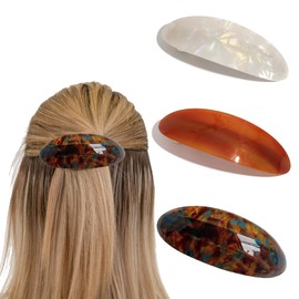 3 PCS Acetate Hair Barrette,Hair Barrettes for Women,Silver Barrette Hair Clips for Thick Hair,White+Brown+French Style,Classic Large Barrettes French Clip Barrettes,Snap Hair clips Accessories-3PCS