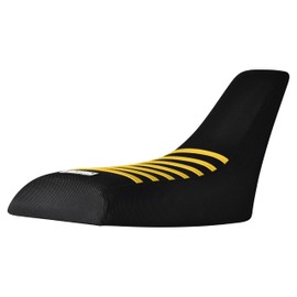 Enjoy Mfg Seat Cover - Compatible with Yamaha 1983-1985 YTM 200 3 Wheeler - Ribbed - #209 (All Black with Golden Yellow Ribs)