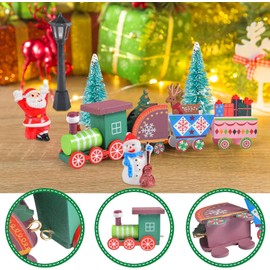 Christmas Train Decoration, Mini Wooden Train Toy, Six Piece Santa Train Set - Christmas Train & Mini Christmas Tree & Street Lights & Snowman Decoration & Santa