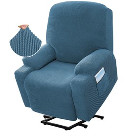 KPPKOU High Stretch Recliner Slipcover with Side Pocket Electric Power Lift Recliner Chair Cover,Soft Jacquard Fabric Fitted Standard Large Power Lift Recliner (Blue)