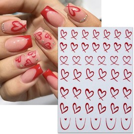 6Pcs Heart Nail Stickers for Nail Art Love Hearts Nail Decals Hollow Love 3D Nail Art French Sticker Self-Adhesive Slider Kawaii Heart-Shaped Manicure Decals Nail Tip for Women Valentine Gift