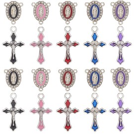 SUNNYCLUE 1 Box 40pcs Easter Rosary Charms Beads Enamel Cross Charms Tibetan Oval Blue Purple Red Chandelier Crucifix Rosary Pendants for Jewellery Making Necklace Bracelets Earring Diy Projects