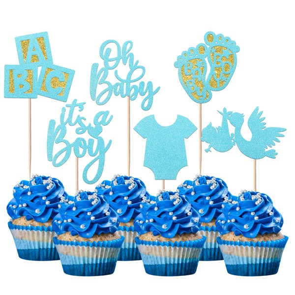 Paquete de 24 adornos para cupcakes para bebés y niños, con purpurina, para chupete de bebé, diseño de lazo, para decoración de pasteles de bienvenida para baby shower, cumpleaños, fiesta temática