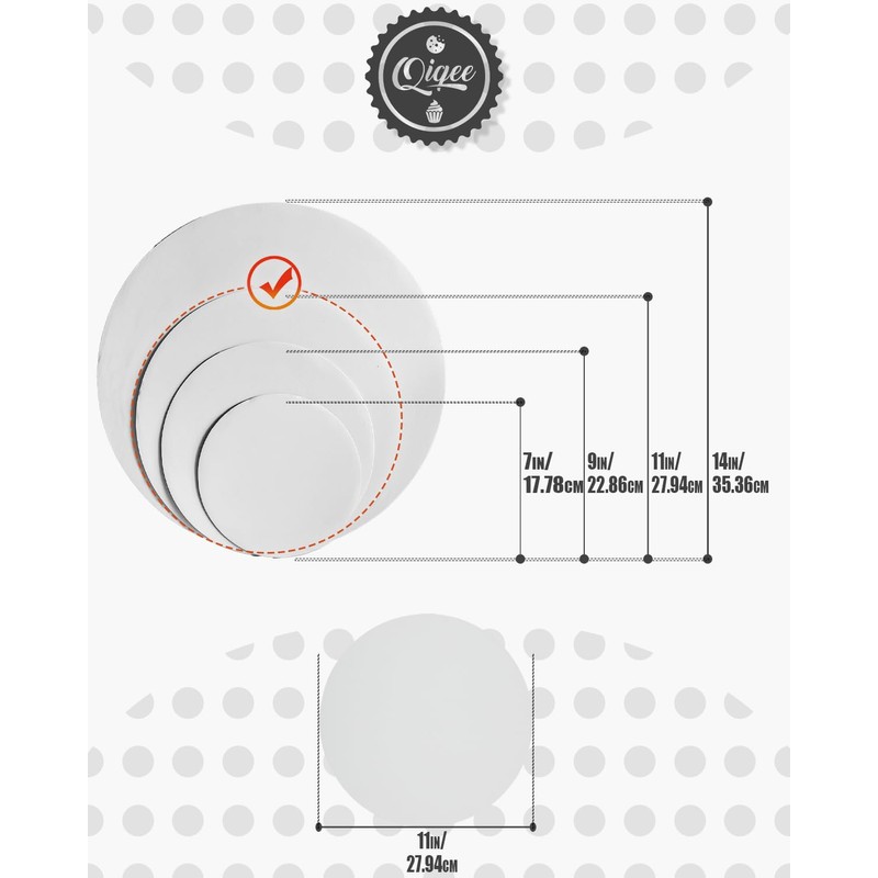 qiqee 11 Inch White Cake Boards Round 40-Packs Circles Rounds