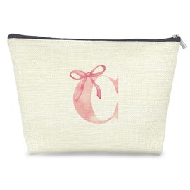 Udinaz Initial Makeup Bag Letter C Monogram Makeup Bags for Women, Pink Bow Cosmetic Bag, Preppy Makeup Bag, Aesthetic Makeup Bag, Preppy Stuff, Coquette Stuff, Girly Makeup Bag, Pink Makeup Pouch