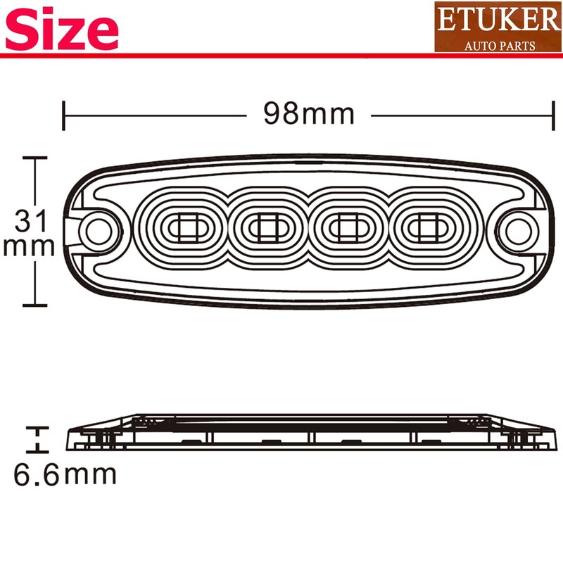 ETUKER 2 x 4LEDs Front Flasher Orange 12/24 V Strobe