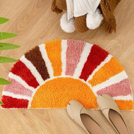 Sun Bath Mat,Boho Bath Mat,Half Circle Bath Mat,Half Circle Rug,Rainbow Bath Mat,Sun Rug,sun bathroom rug,Rainbow Door Mat,Bath Mat Half Circle Boho,Floor Mat Colorful for Home Bathroom Kitchen