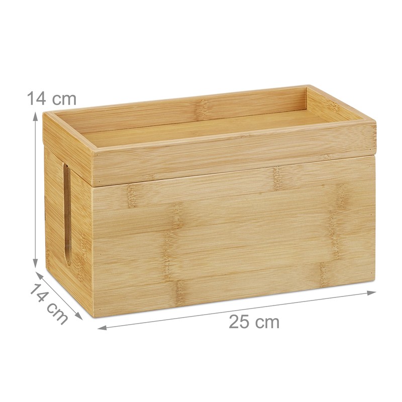 Relaxdays Bamboo Cable Box, Multi-Purpose, Compact, Universal, Practical Cable Management,