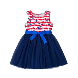 Magic Park 1-6Y Baby 4th of July Dress Toddler Independence Day Dresses Girl Patriotic Outfits Star Stripe A-line Tulle Skirt(Red White Blue Sleeveless,1-2T)