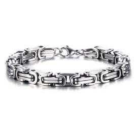 PINK TOWN Stainless Steel Rectangle Woven Link Chain Bracelet for Men Women 8mm Wide Cuban Link Figaro Chain Bracelet Chunky Stainless Steel Link Chain Bracelets Jewelry (Silver 7in(18CM))