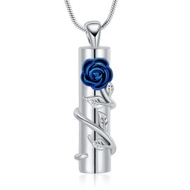 VCCWYQK Cremation Jewellery Rose Flower Urn Necklace with Hollow Cylinder Cremation Keepsake Urn Pendant Memorial Lockets for Ashes for Women Men, Stainless Steel