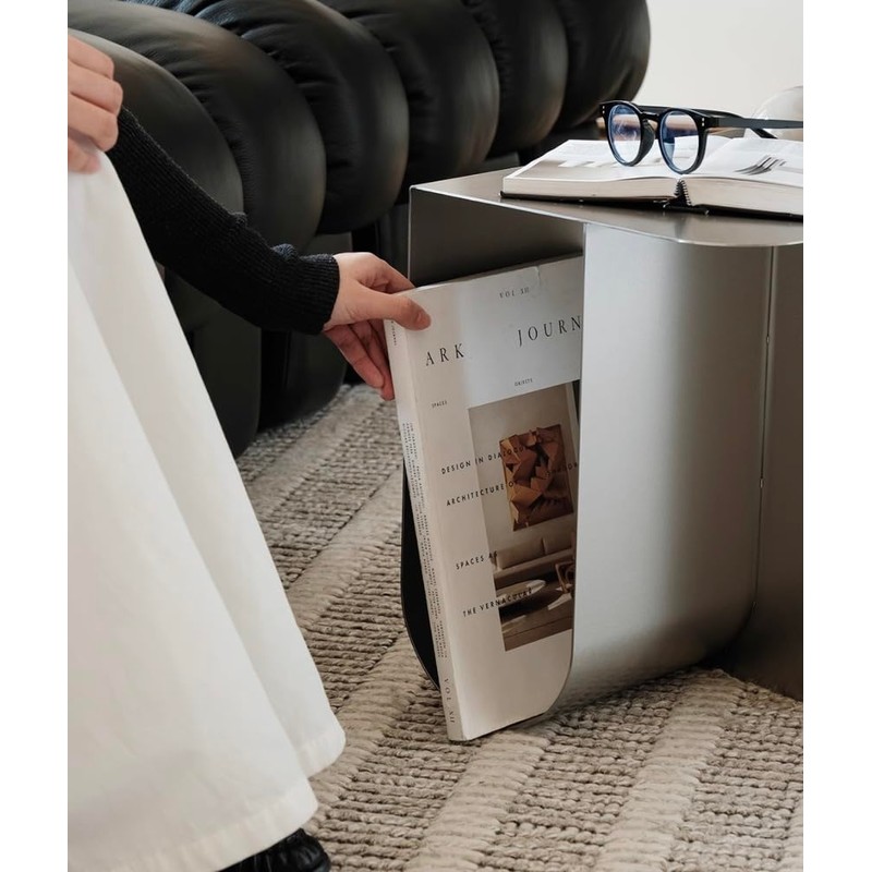 Modern Stainless Steel Side Table,Minimalist Storage Coffee Table(Silver)