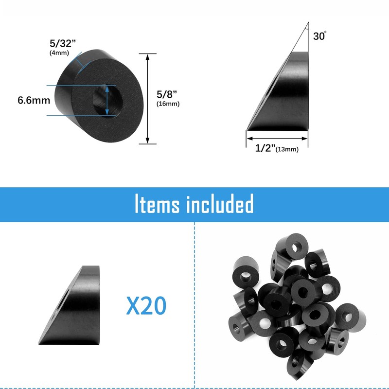Helffer 50 Pack 1/4" ID Black Angle Beveled Washers for