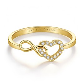Awinesn Gold Promise Ring for Women Non Tarnish Infinity Heart Ring Trendy Stackable Dainty 14k Gold Plated CZ Ring for Women Jewelry Anniversary Birthday Gifts Comfort Fit Size 6 to 10 (Infinite Love Parallel, 6)