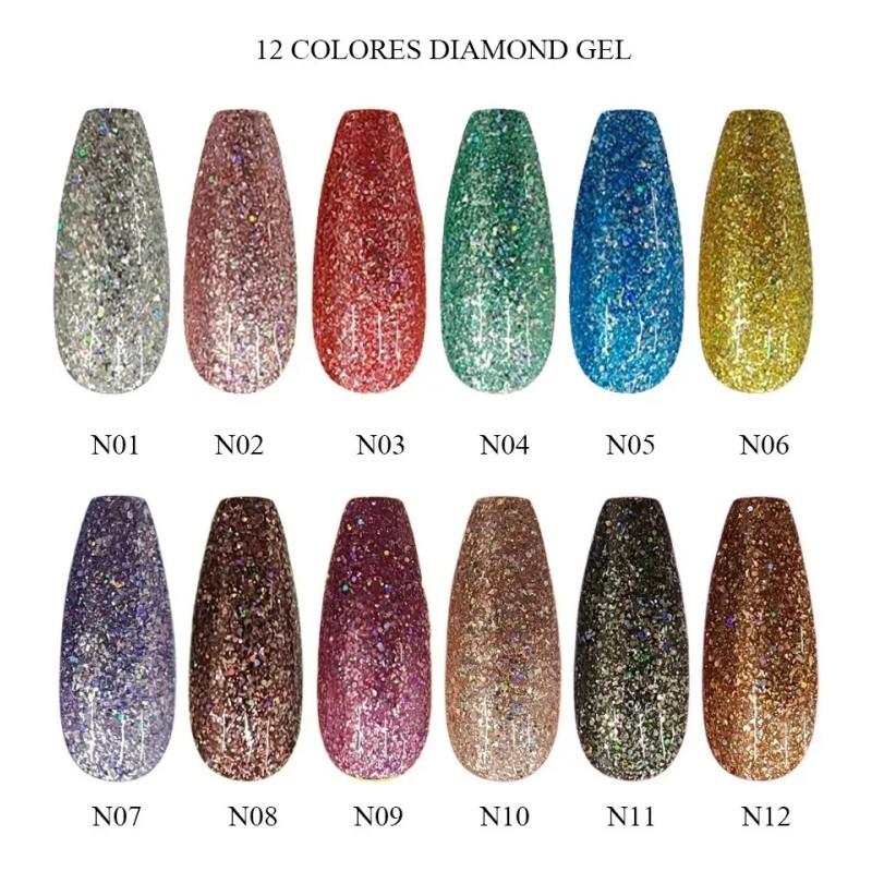 Obp Gama Gel Uv Semipermanente Esmalte Glitter Diamante 6pzs Obp